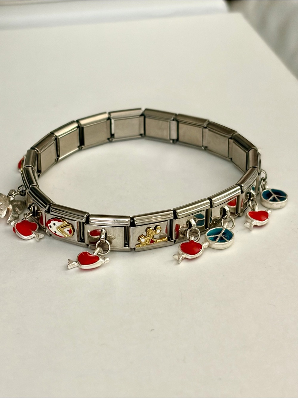 NWOT Y2K Italian Charm Link Bracelet Silver 18 Composable Charms Women’s Gift